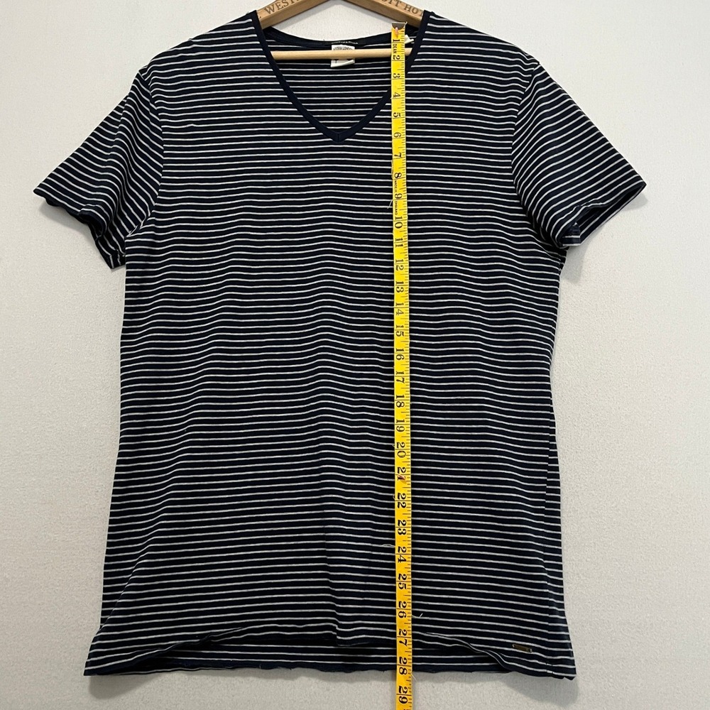 Scotch & Soda Aloha London Mens Striped V-Neck T-Shirt Navy Blue Large - Picture 8 of 8